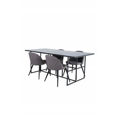 Leif Dining Table - Black / Black smoked smoked Glass+Velvet Stitches Chair - Black / Grey Micro Fibre_4