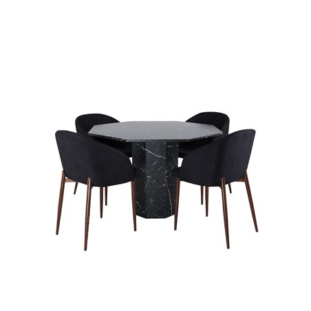 Marbs Round Dining Table , Black Black Glass Marble+Arch Dining Chair , Walnut Legs , Black Fabric_4