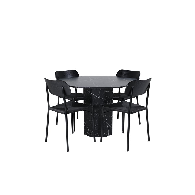 Marbs Round Dining Table , Black Black Glass Marble+Polly Dining Chair , Black Black_4