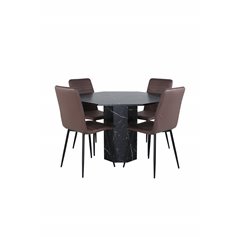 Marbs Round Dining Table , Black Black Glass Marble+Windu Lyx Chair , Black Brown Micro Fibre_4