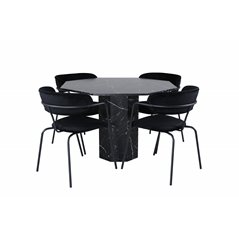 Marbs Round Dining Table , Black Black Glass Marble+Arrow armchair , Black Legs , Black Velvet_4