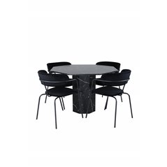 Marbs Round Dining Table , Black Black Glass Marble+Arrow armchair , Black Legs , Black Velvet_4