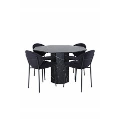 Marbs Round Dining Table , Black Black Glass Marble+Vault Dining Chair , Black Legs , Black Fabric_4