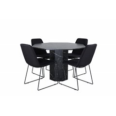 Marbs Round Dining Table , Black Black Glass Marble+Muce Dining Chair , Black Legs , Black Fabric_4