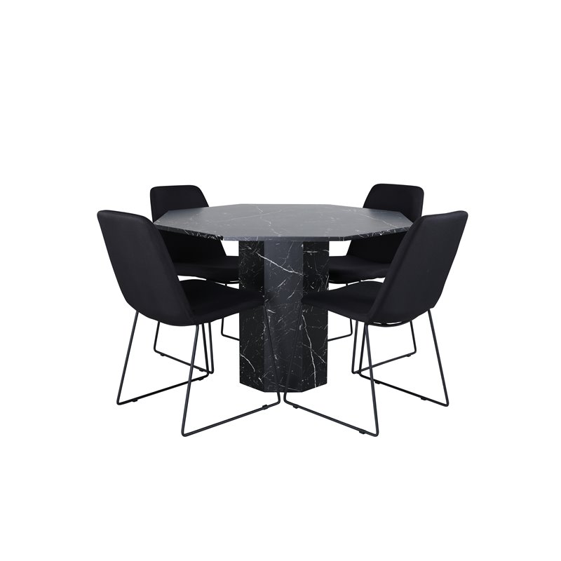 Marbs Round Dining Table , Black Black Glass Marble+Muce Dining Chair , Black Legs , Black Fabric_4