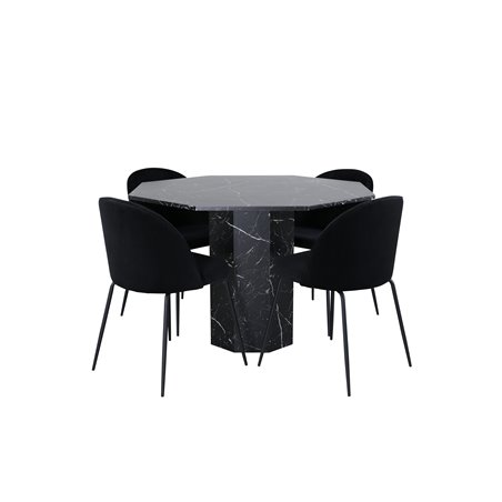 Marbs Round Dining Table , Black Black Glass Marble+Wrinkles Dining Chair , Black Legs , Black Velvet_4