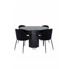 Marbs Round Dining Table , Black Black Glass Marble+Wrinkles Dining Chair , Black Legs , Black Velvet_4