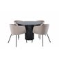 Marbs rundt spisebord, sort sort glasmarmor + Berit stol, sort beige stof (polyesterlinned) _4