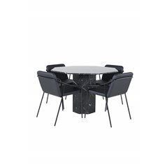 Marbs Round Dining Table - Black / Black Glass Marble+Tvist Chair - Black / Black PU_4