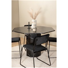 Marbs Round Dining Table - Black / Black Glass Marble+Kenth Chair - Black / Black Velvet_4