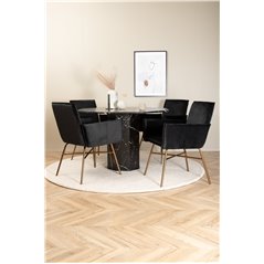 Marbs Round Dining Table - Black / Black Glass Marble+Pippi Chair - Distressed Copper / Black Velvet_4