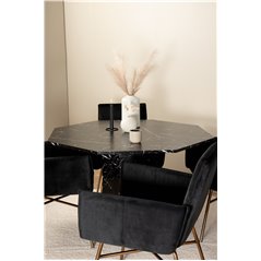 Marbs Round Dining Table - Black / Black Glass Marble+Pippi Chair - Distressed Copper / Black Velvet_4