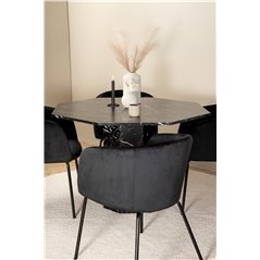 Marbs Round Dining Table - Black / Black Glass Marble+Berit Chair - Black / Black Velvet_4