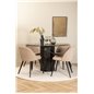 Marbs Round Dining Table - Black / Black Glass Marble+Velvet Stitches Chair - Black / Beige Fabric (Polyester linen )_4