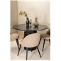 Marbs Round Dining Table - Black / Black Glass Marble+Velvet Stitches Chair - Black / Beige Fabric (Polyester linen )_4