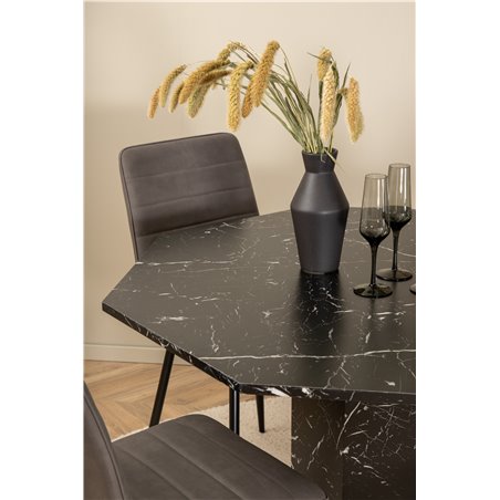 Marbs Round Dining Table - Black / Black Glass Marble+Windu Lyx Chair - Black / Grey Micro Fibre_4