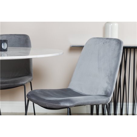 Estelle Round Dining Table ø106 H75 - White / Black, Muce Dining Chair - Black Legs - Grey Velvet_4