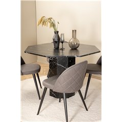 Marbs Round Dining Table - Black / Black Glass Marble+Velvet Stitches Chair - Black / Grey Micro Fibre_4