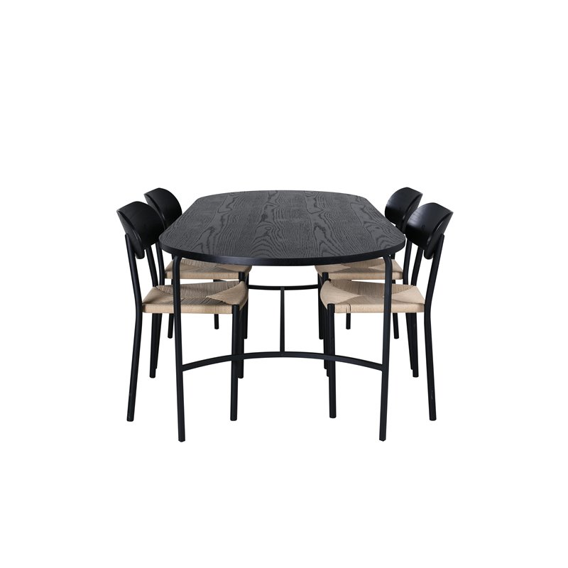 Skate Oval Dining Table , Black Black Veneer+Polly Dining Chair , Nature Black_4