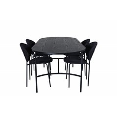 Skate Oval Dining Table , Black Black Veneer+Vault Dining Chair , Black Legs , Black Fabric_4