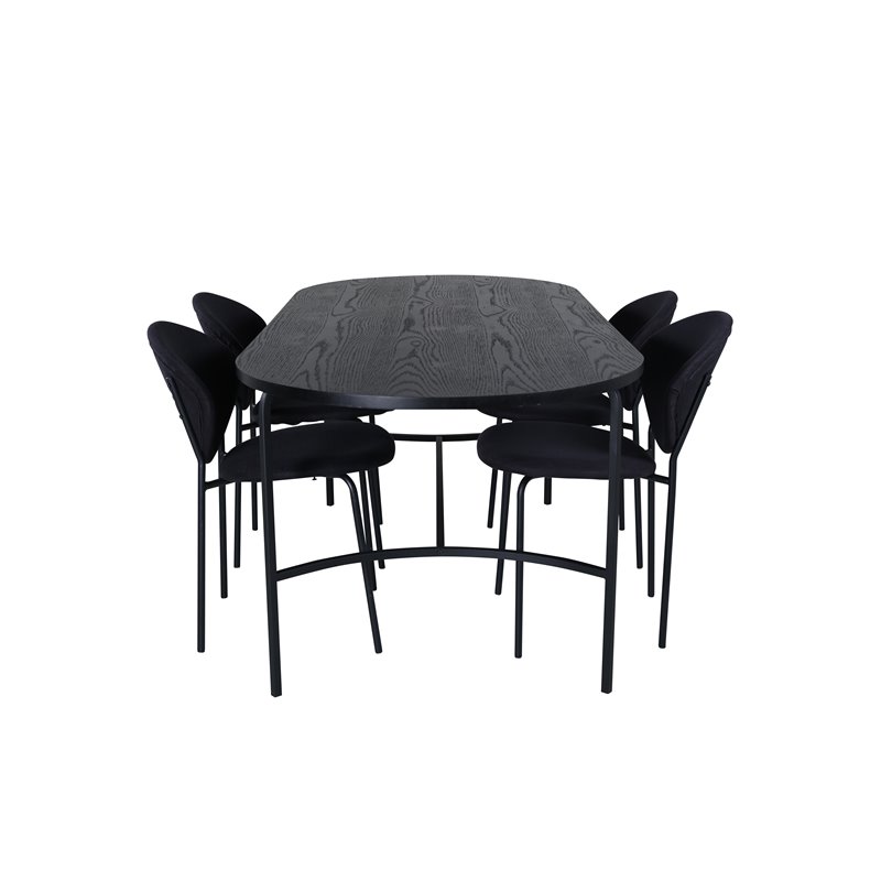 Skate Oval Dining Table , Black Black Veneer+Vault Dining Chair , Black Legs , Black Fabric_4