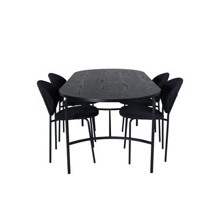 Skate Oval Dining Table , Black Black Veneer+Vault Dining Chair , Black Legs , Black Fabric_4