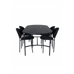 Skate Oval Dining Table , Black Black Veneer+Vault Dining Chair , Black Legs , Black Fabric_4