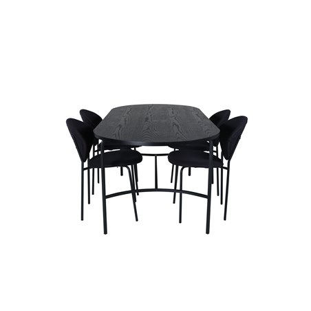 Skate Oval Dining Table , Black Black Veneer+Vault Dining Chair , Black Legs , Black Fabric_4