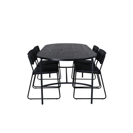 Skate Oval Dining Table , Black Black Veneer+Kenth Chair , Black Black PU_4