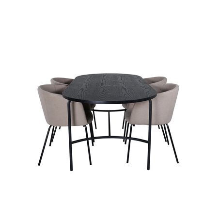 Skate Oval Dining Table , Black Black Veneer+Berit Chair , Black Beige Fabric (Polyester linen )_4