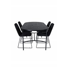 Skate Oval Dining Table , Black Black Veneer+Muce Dining Chair , Black Legs , Black Fabric_4