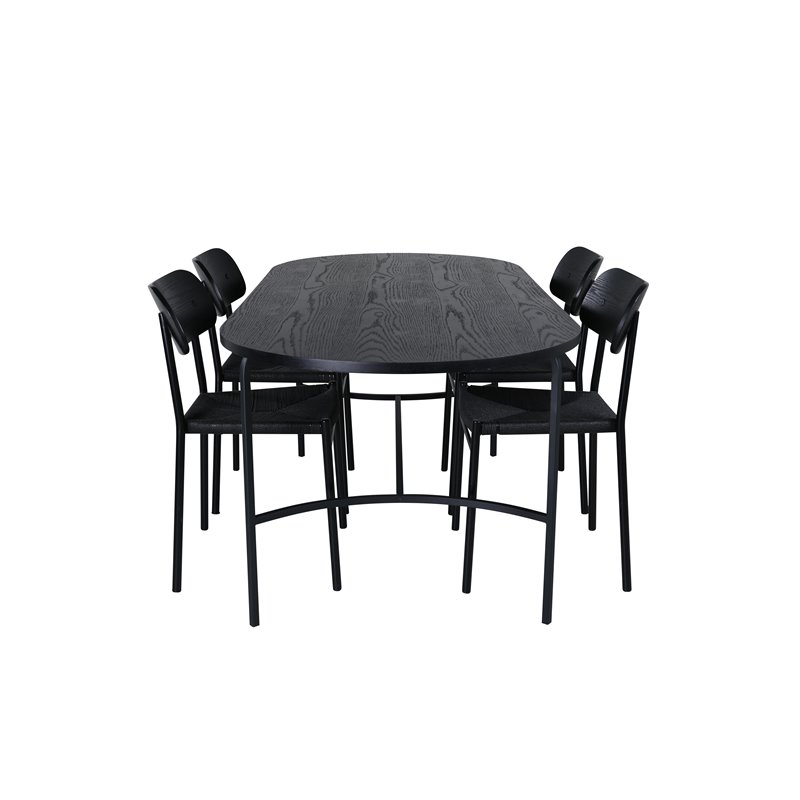 Skate Oval Dining Table , Black Black Veneer+Polly Dining Chair , Black Black_4