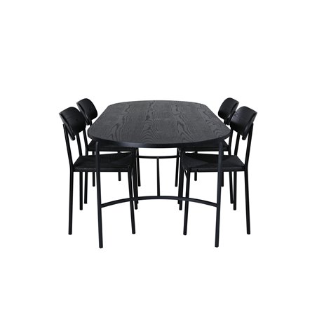 Skate Oval Dining Table , Black Black Veneer+Polly Dining Chair , Black Black_4