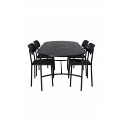 Skate Oval Dining Table , Black Black Veneer+Polly Dining Chair , Black Black_4