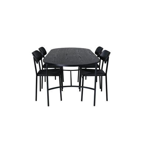 Skate Oval Dining Table , Black Black Veneer+Polly Dining Chair , Black Black_4