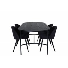 Skate Oval Dining Table , Black Black Veneer+Velvet Dining Chiar , Black legs, Black Fabric_4