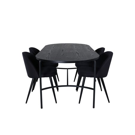 Skate Oval Dining Table , Black Black Veneer+Velvet Dining Chiar , Black legs, Black Fabric_4