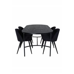 Skate Oval Dining Table , Black Black Veneer+Velvet Dining Chiar , Black legs, Black Fabric_4