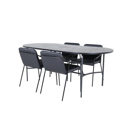 Skate Oval Dining Table - Black / Black Veneer+Tvist Chair - Black / Black PU_4