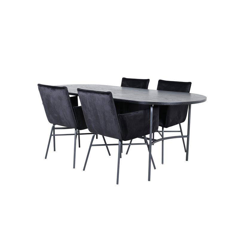 Skate Oval Dining Table - Black / Black Veneer+Pippi Chair - Black / Black Velvet_4