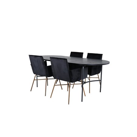 Skate Oval Dining Table - Black / Black Veneer+Pippi Chair - Distressed Copper / Black Velvet_4