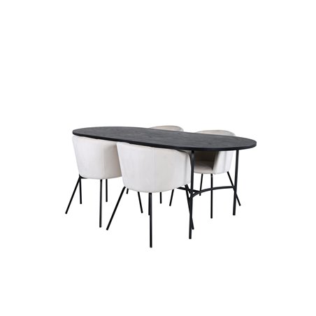 Skate Oval Dining Table - Black / Black Veneer+Berit Chair - Black / Beige Velvet_4