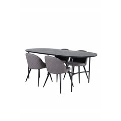 Skate Oval Dining Table - Black / Black Veneer+Velvet Stitches Chair - Black / Grey Micro Fibre_4