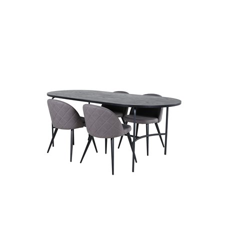 Skate Oval Dining Table - Black / Black Veneer+Velvet Stitches Chair - Black / Grey Micro Fibre_4