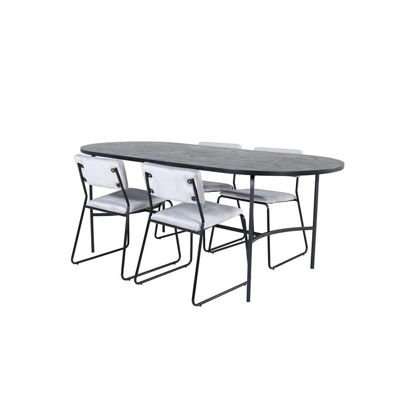 Skate Oval Dining Table - Black / Black Veneer+Kenth Chair - Black / Light Grey Velvet_4