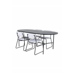 Skate Oval Dining Table - Black / Black Veneer+Kenth Chair - Black / Light Grey Velvet_4