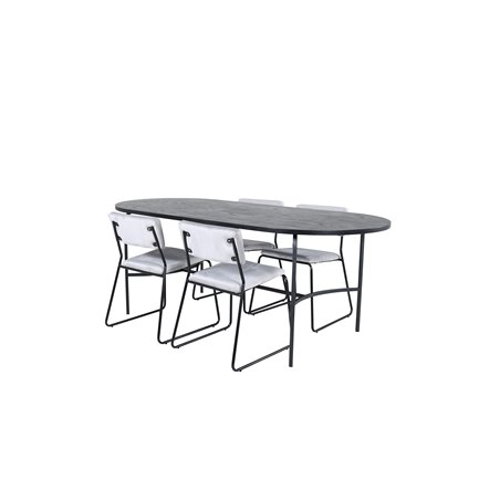 Skate Oval Dining Table - Black / Black Veneer+Kenth Chair - Black / Light Grey Velvet_4