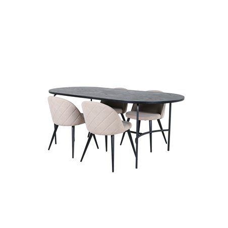 Skate Oval Dining Table - Black / Black Veneer+Velvet Stitches Chair - Black / Beige Fabric (Polyester linen )_4