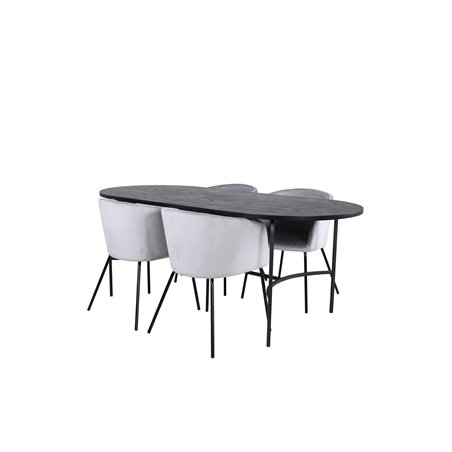 Skate Oval Dining Table - Black / Black Veneer+Berit Chair - Black / Light Grey Velvet_4