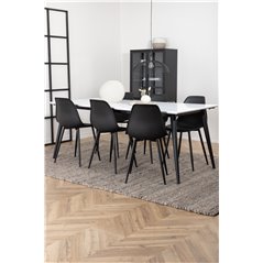 Jimmy Dining Table , Black White HPL+Polar Plastic Dining Chair , Black Legs Black Plastic_6